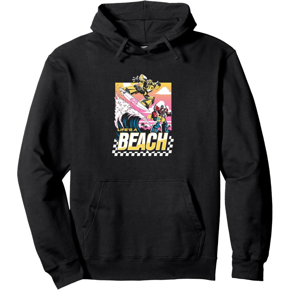 image:imageTransformers Bumblebee Surfing Lifes A Beach Portrait Pullover HoodieBlack