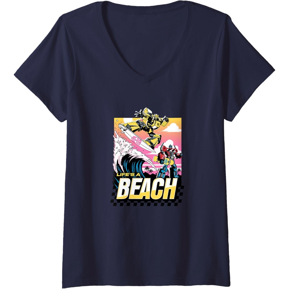image:imageTransformers Bumblebee Surfing Lifes A Beach Portrait VNeck TShirtNavy Blue