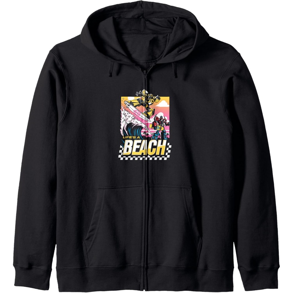 image:imageTransformers Bumblebee Surfing Lifes A Beach Portrait Zip HoodieBlack