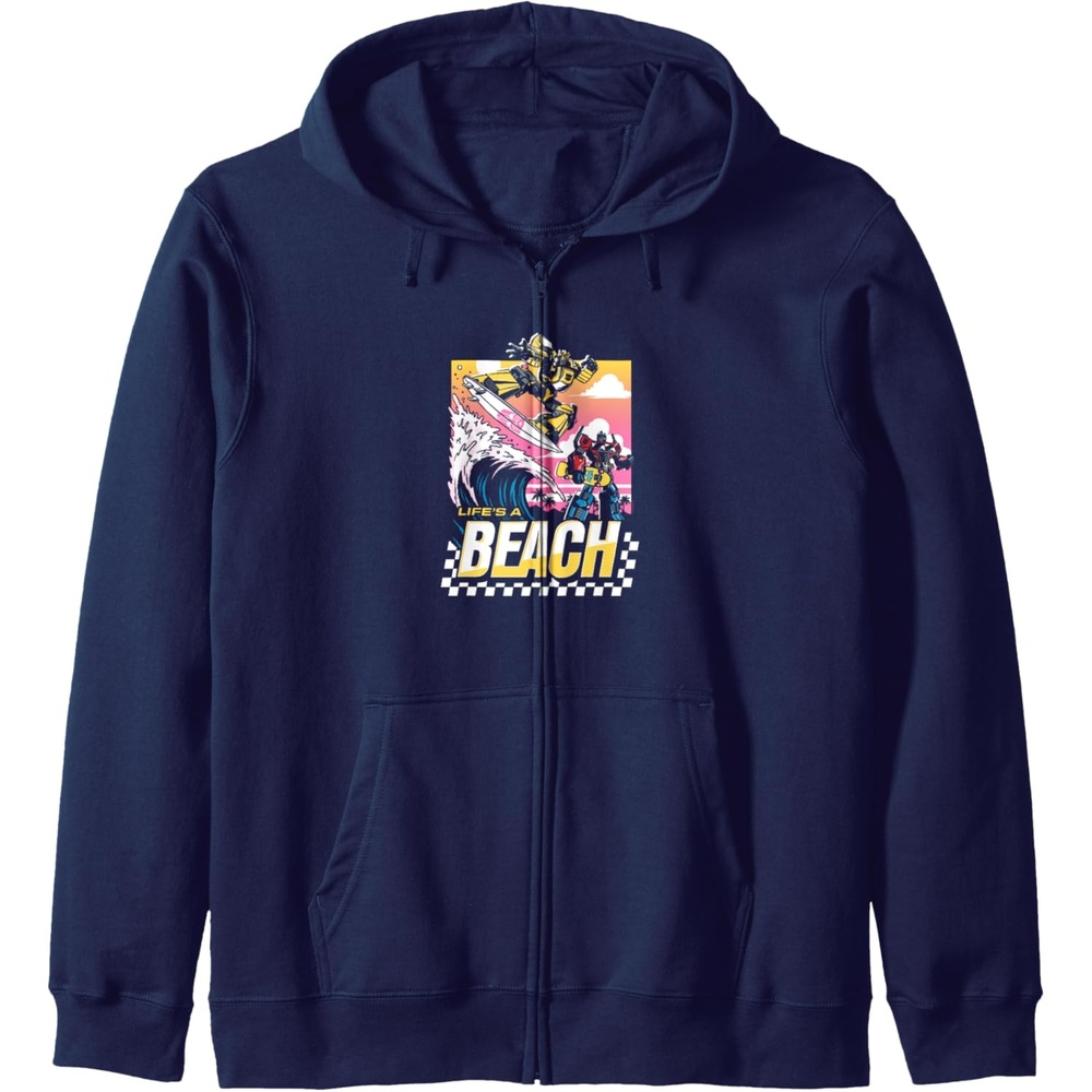 image:imageTransformers Bumblebee Surfing Lifes A Beach Portrait Zip HoodieNavy Blue
