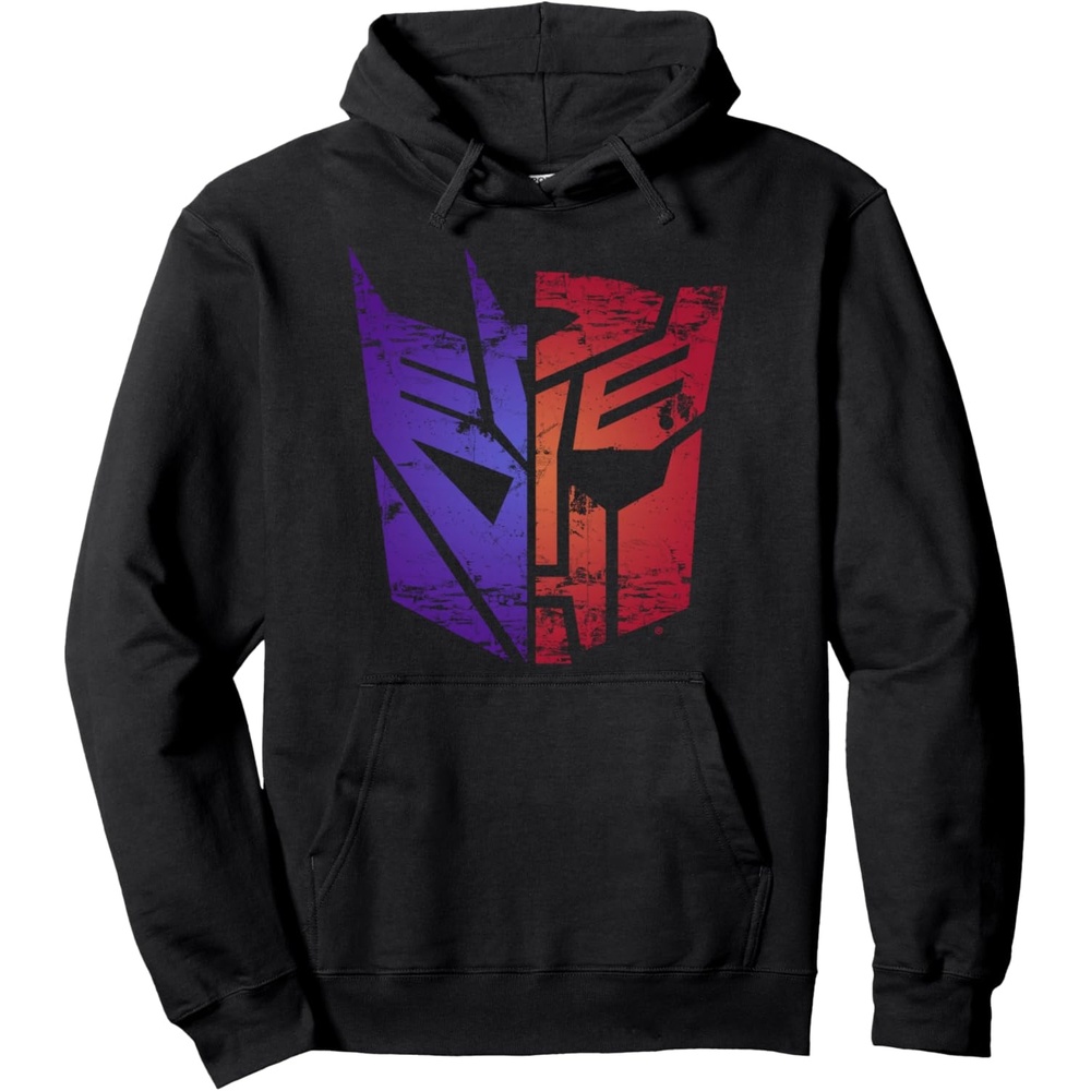 image:imageTransformers Decepticon Autobot Distressed Split Logo Pullover HoodieBlack