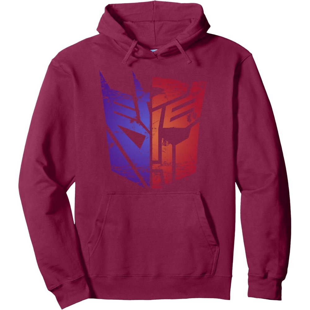image:imageTransformers Decepticon Autobot Distressed Split Logo Pullover HoodieBurgundy
