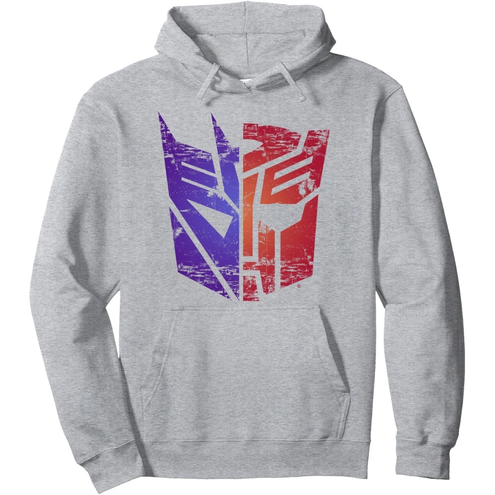 image:imageTransformers Decepticon Autobot Distressed Split Logo Pullover HoodieHeather Grey
