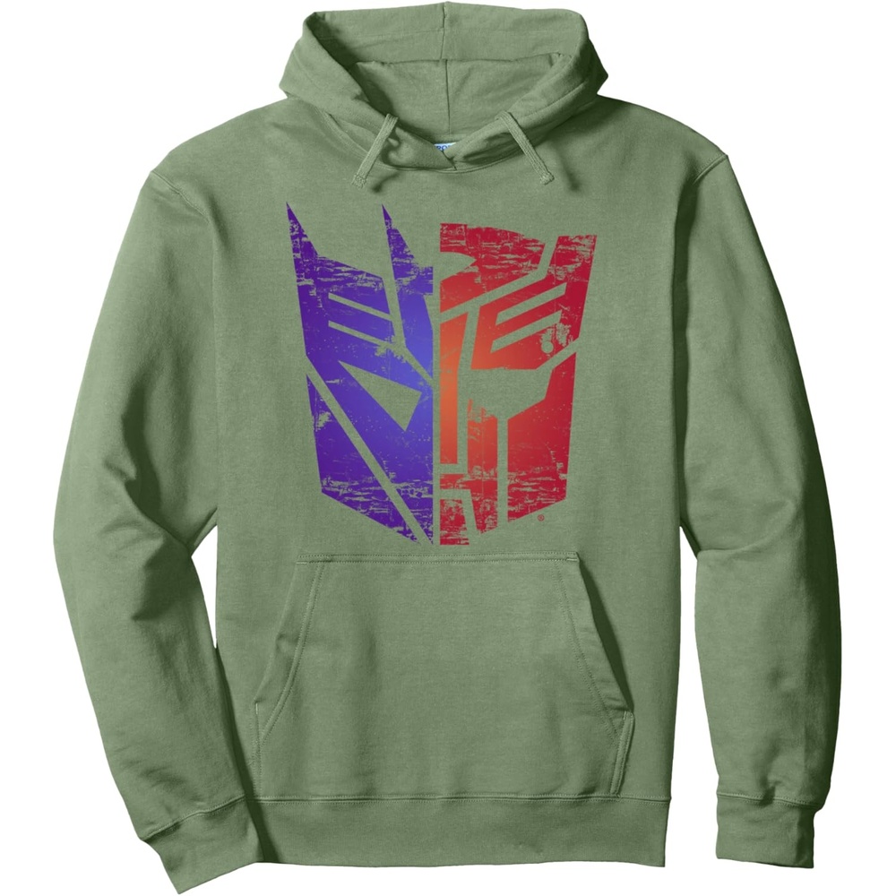image:imageTransformers Decepticon Autobot Distressed Split Logo Pullover HoodieSage Green