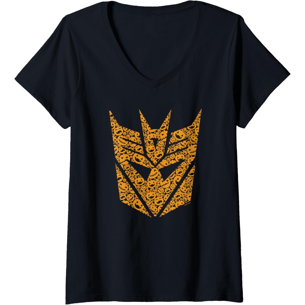 image:imageTransformers Halloween Decepticon Pumpkin Filled Mask VNeck TShirtBlack
