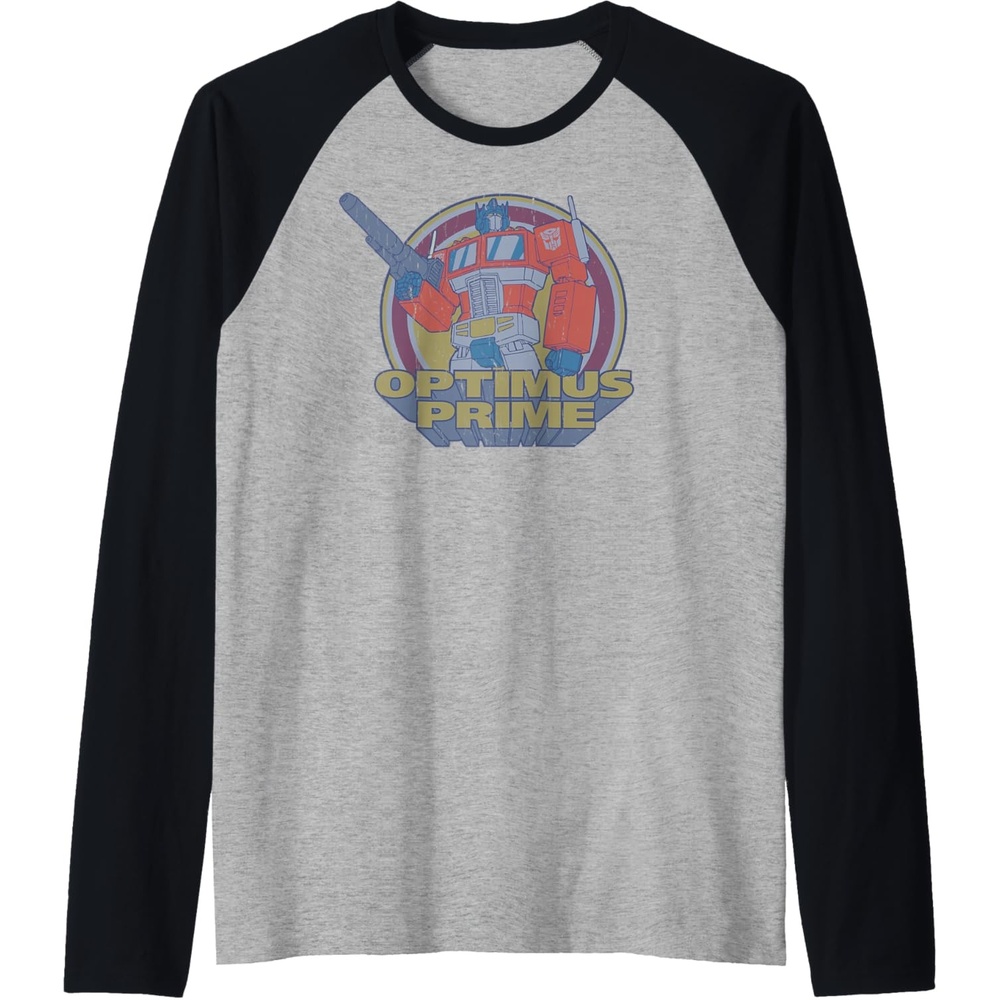 image:imageTransformers Optimus Prime Retro Portrait Raglan Baseball TeeBlackAthletic Heather