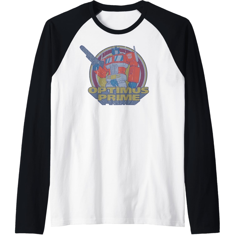 image:imageTransformers Optimus Prime Retro Portrait Raglan Baseball TeeBlackWhite