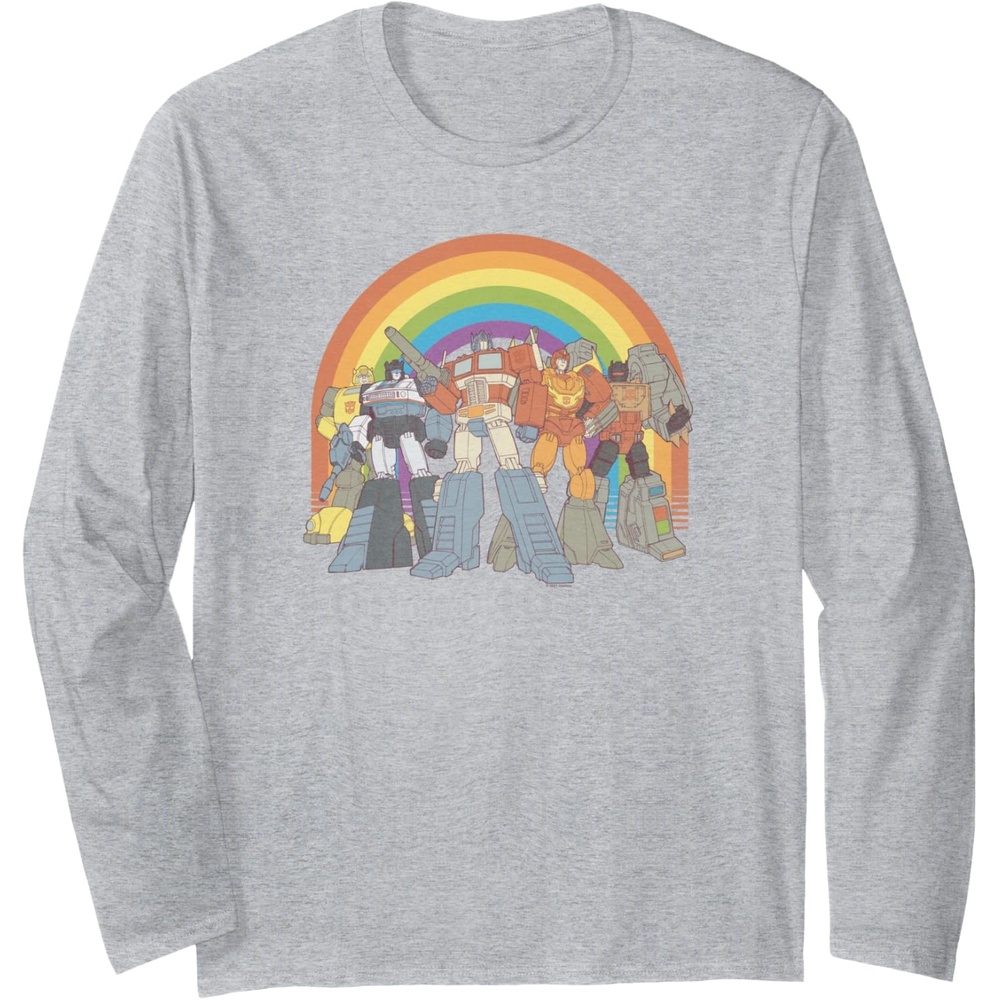 image:imageTransformers Pride Rainbow Heroes Unite Long Sleeve TShirtHeather Grey