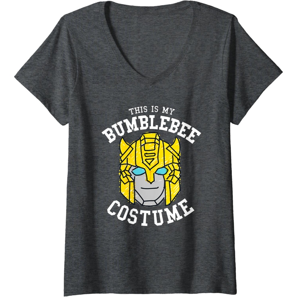 image:imageWomens Transformers Halloween This is My Bumblebee Costume VNeck TShirtDark Heather Grey