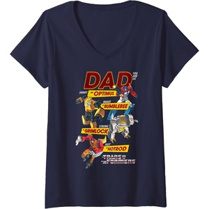 Womens Transformers Father’s Day Autobots Dad You are Smart Logo V-Neck T-Shirt(Navy Blue)