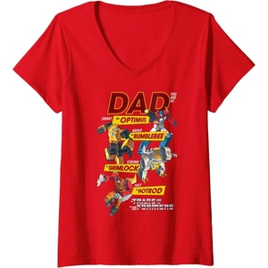 Womens Transformers Father’s Day Autobots Dad You are Smart Logo V-Neck T-Shirt(Red)