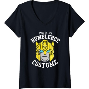 Womens Transformers Halloween This is My Bumblebee Costume V-Neck T-Shirt(Black)