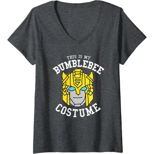 Womens Transformers Halloween This is My Bumblebee Costume V-Neck T-Shirt(Dark Heather Grey)