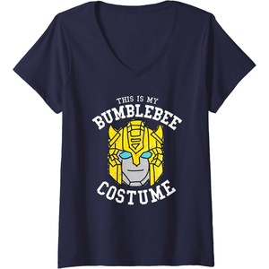 Womens Transformers Halloween This is My Bumblebee Costume V-Neck T-Shirt(Navy Blue)